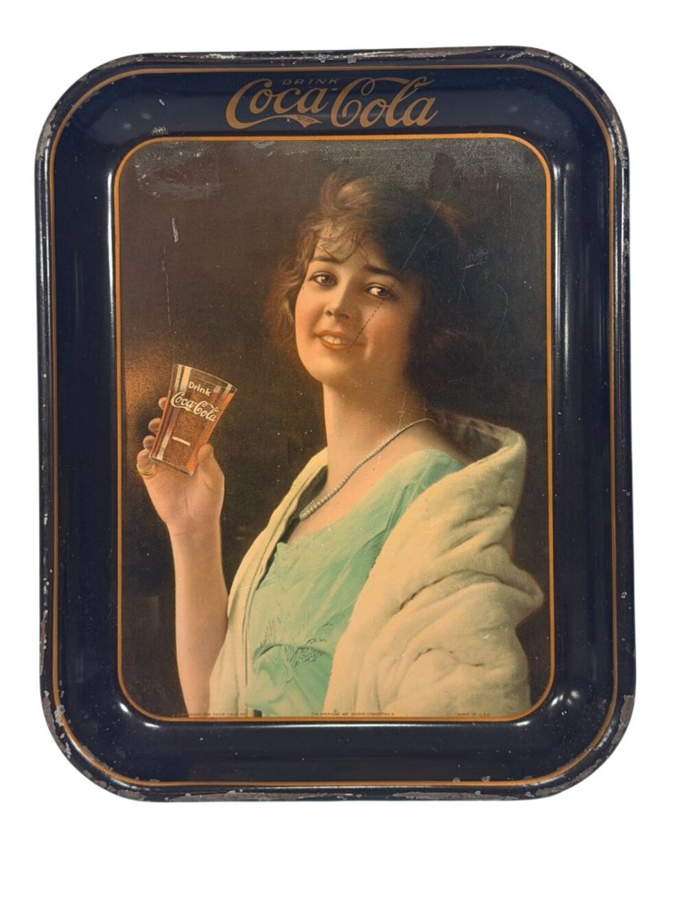 Vintage Coca-Cola Tin Serving Tray 1920s Flapper American Art Works 13 x 10.5"